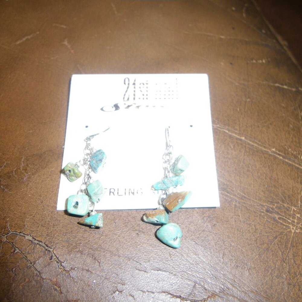 Women's Sterling Silver Dangling Earrings w/ Turquoise Stones